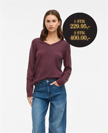 VILA RIL FIG MELANGE STRIK V-HALS - 14042769